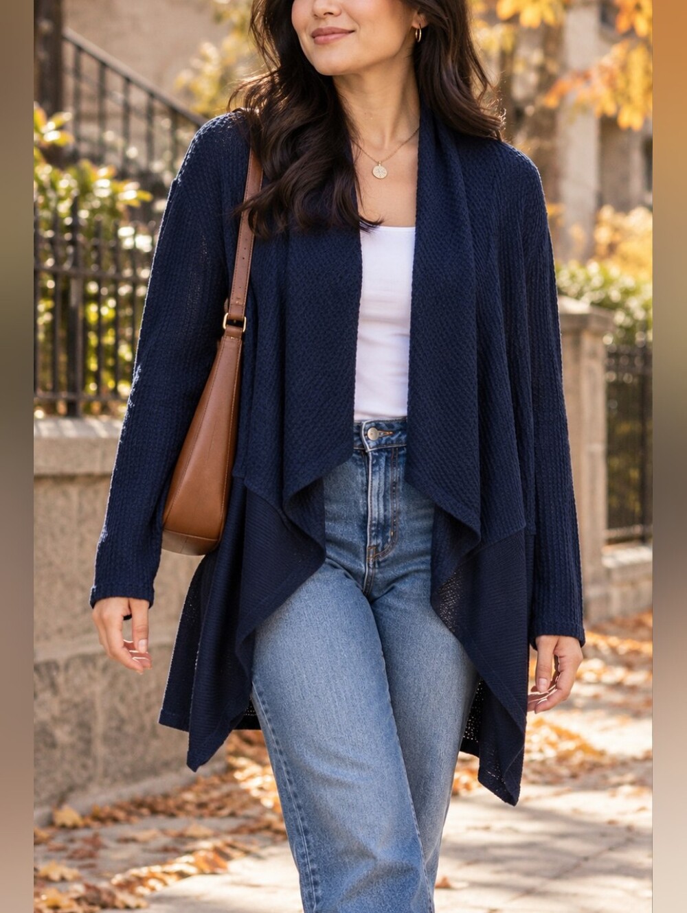Kismet Navy Open-Front Draped Cardigan Women’s XL Textured Knit